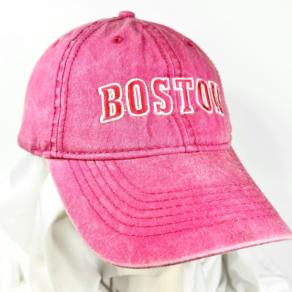 Generic BOSTON Baseball Hat Pink Acid Wash Cotton Adjustable